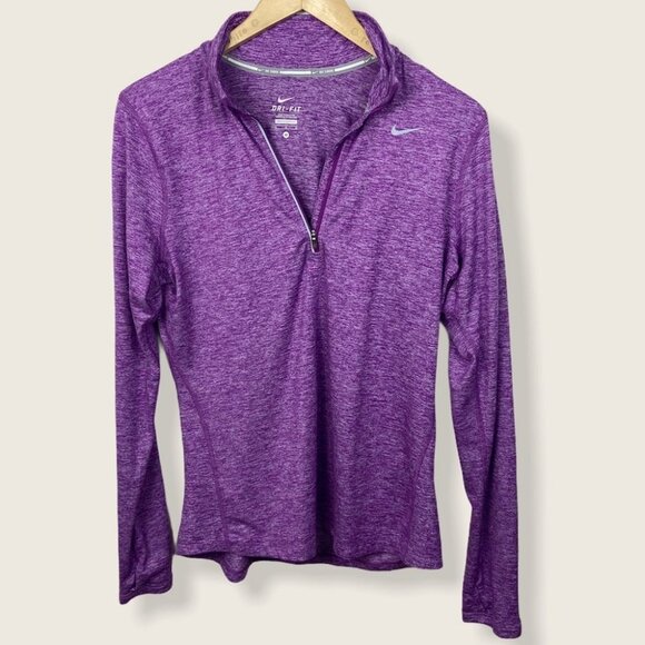 Nike Purple 1/2 Zip Long Sleeve Running Top Size Medium Sweat Wicking Active Top - Picture 4 of 14